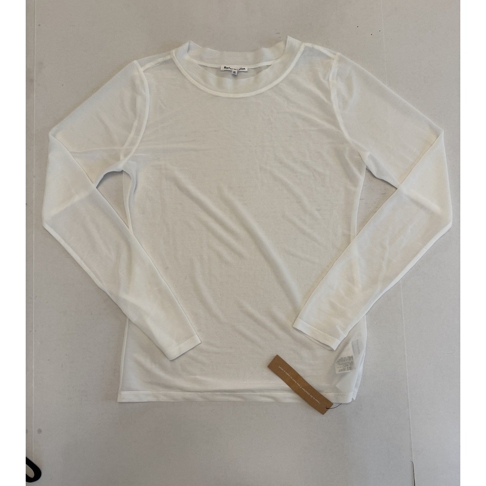 NWT Reformation White Saline Long Sleeve Shirt, Blouse Medium
